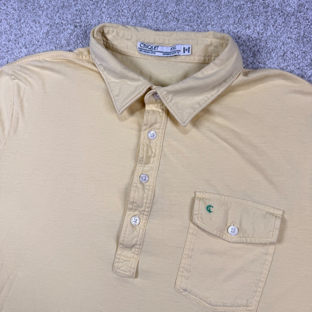 Criquet Polo Shirt Mens XXL Yellow Organic Cotton Short Sleeve Pocket Logo